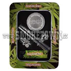 Giftset with 2Part Amsterdam Grinder Lighter Glass Pipes